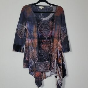Vintage Live and Let Live Velvet Asymmetrical Tunic Top Size S Fairycore Goth